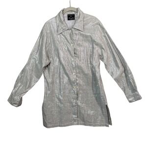 Vintage 90s‎ Anthony Mark Hankins Silver Metallic Button Up Shirt Womens Medium